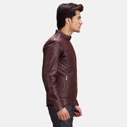 
Maroon Sheepskin Leather Biker Jacket - Rückansicht mit passgenauen Schultern & sauberem Saum