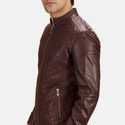 
Detailansicht of Band & Zipper Hardware on Rumano Jae Kastanienbraun Leder-Bikerjacke für Herren