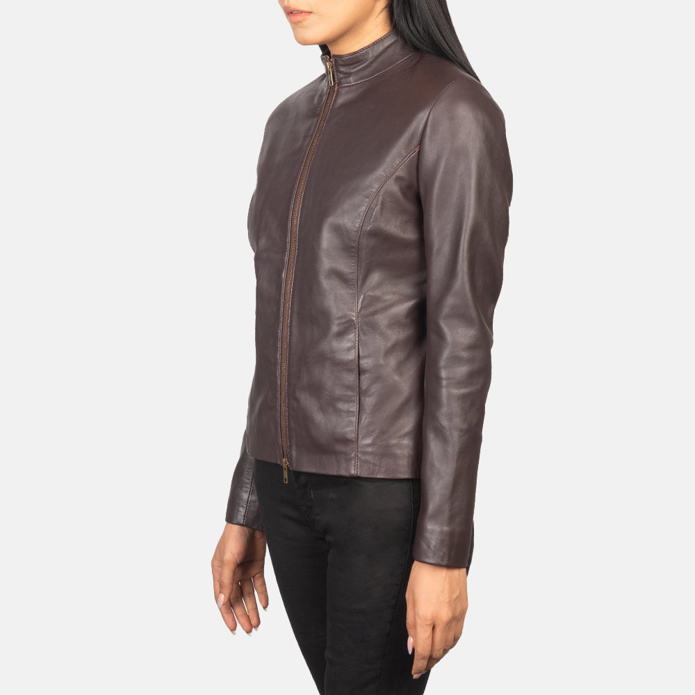 Maroon Sheepskin Leather Biker Jacket - Rückansicht mit passgenauen Schultern &amp; sauberem Saum