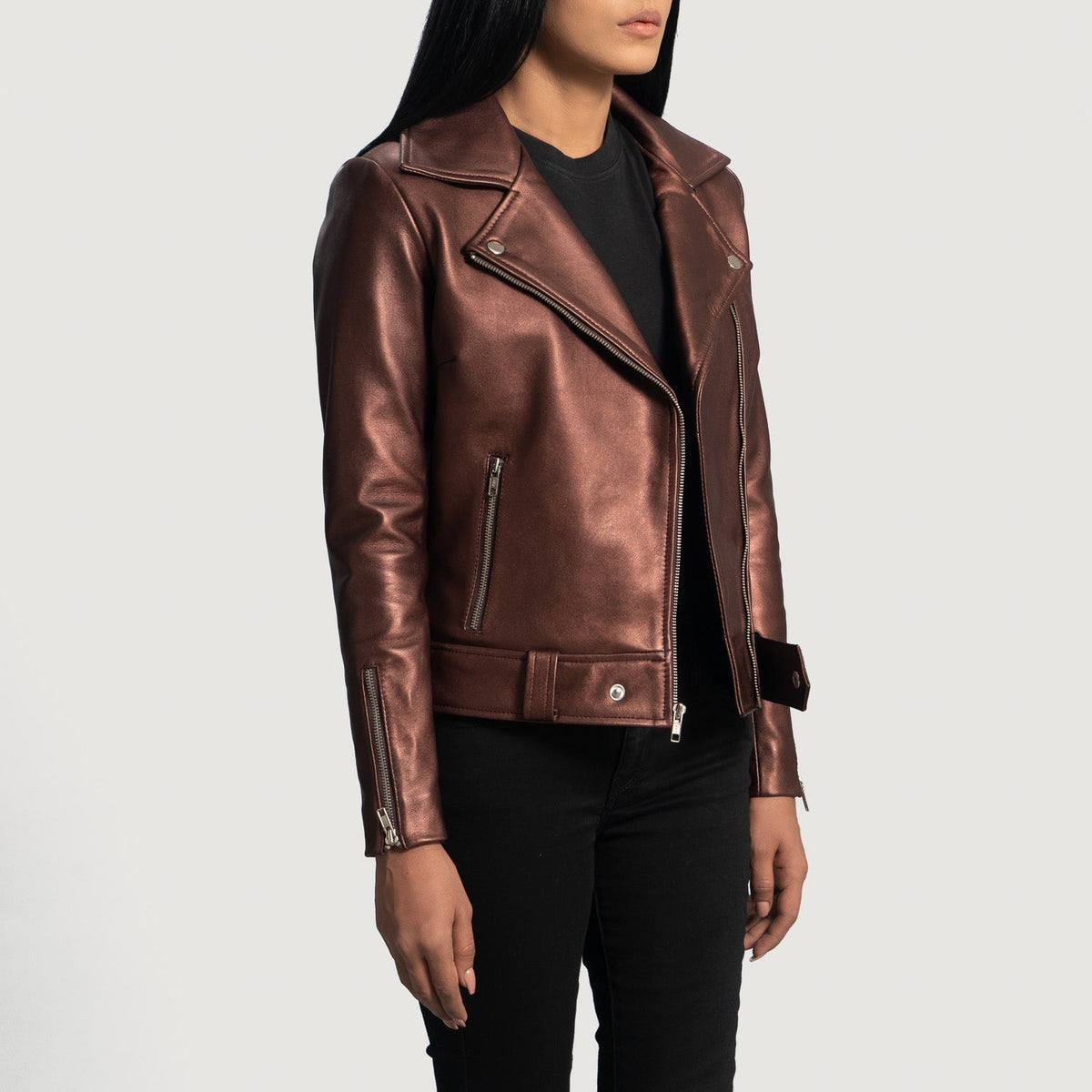 
Maroon Sheepskin Leather Biker Jacket - Rückansicht mit passgenauen Schultern & sauberem Saum
