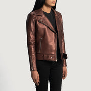
Maroon Sheepskin Leather Biker Jacket - Rückansicht mit passgenauen Schultern & sauberem Saum
