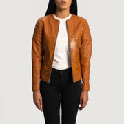 Women's Sandy Hellbraun Dye Leder-Bikerjacke für Damen - Seitenansicht mit ergonomischem Ärmelschnitt
