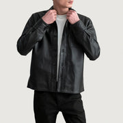 
Scout Schwarz Leather Shirt für Herren in Black Sheepskin Leather - Vorderansicht & maßgeschneiderte Silhouette | Online Kaufen