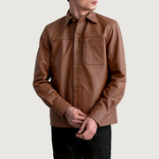 Scout Matte Braun Leather Shirt für Herren - Seitenansicht mit ergonomischem Ärmelschnitt