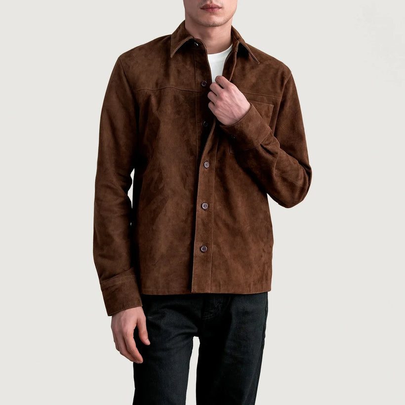Scout Mocha Suede Leather Shirt für Herren
