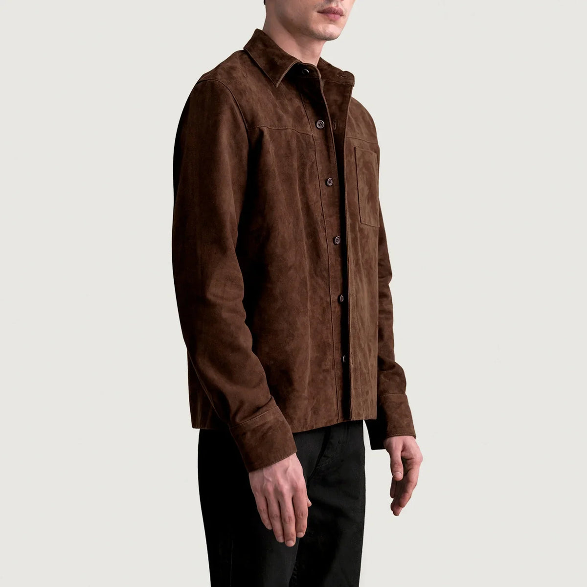 
Brown Goatskin suede Jacket - Rückansicht mit passgenauen Schultern & sauberem Saum