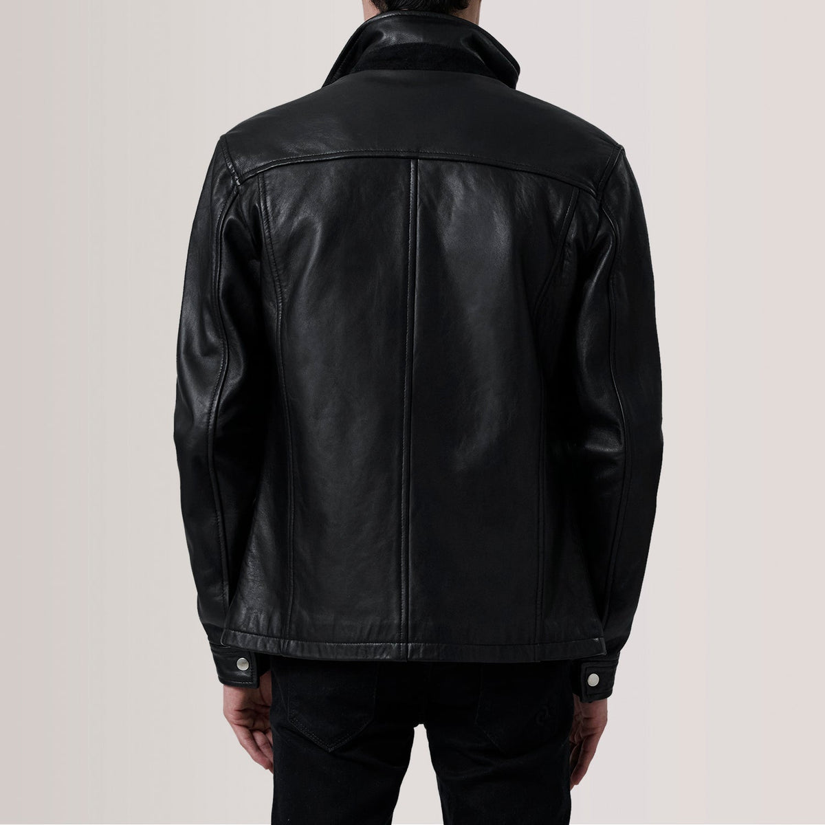 Detailansicht of Shirt &amp; Zipper Hardware on Sean Schwarz Leather Classic Lederjacke für Herren For Men