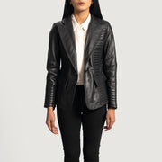 Women's Selina Schwarz Lederblazer für Damen in Black Sheepskin Leather - Vorderansicht &amp; maßgeschneiderte Silhouette | Online Kaufen