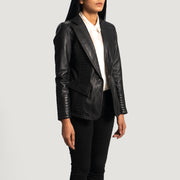 Black Sheepskin leather Blazer - Rückansicht mit passgenauen Schultern &amp; sauberem Saum