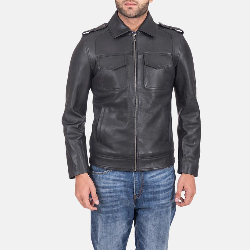 Sergeant Schwarz Lederjacke für Herren