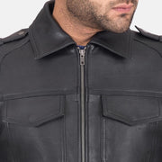 
Black Calfskin leather Jacket - Rückansicht mit passgenauen Schultern & sauberem Saum