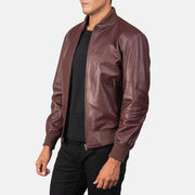 Maroon Sheepskin Leather Bomber Jacket - Rückansicht mit passgenauen Schultern &amp; sauberem Saum