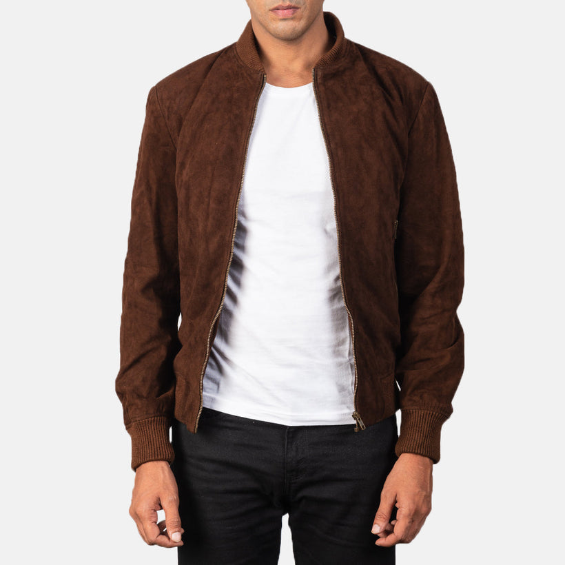 Shane Mocha Suede Leder-Bomberjacke für Herren