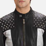 Detailansicht of Band with snap button &amp; Zipper Hardware on Shapron Studded Leder-Bikerjacke für Herren