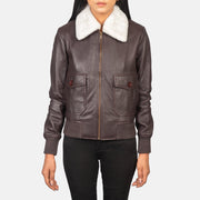 Detailansicht of Shirt with Removable Collar &amp; Zipper Hardware on Women's Stella G-1 Maroon Leather Bomber Jacket