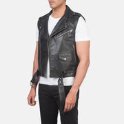 
Black Cowhide Leather Biker Jacket - Rückansicht mit passgenauen Schultern & sauberem Saum