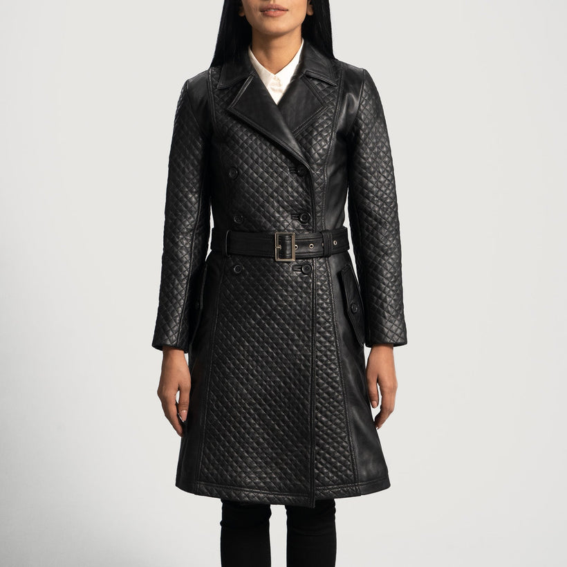 Sweet Susan Schwarz Leder-Trenchcoat für Damen