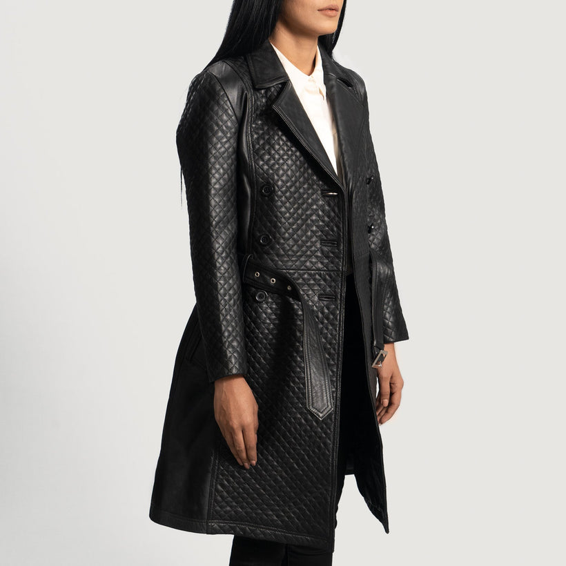 Sweet Susan Schwarz Leder-Trenchcoat für Damen