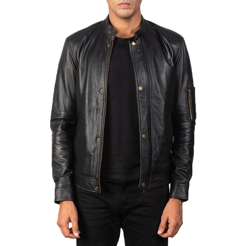 Tea House Schwarz Leder-Bikerjacke für Herren