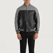 Detailansicht of Varsity &amp; Snap Buttons Hardware on Terrance Black &amp; Red Leather Varsity Jacket