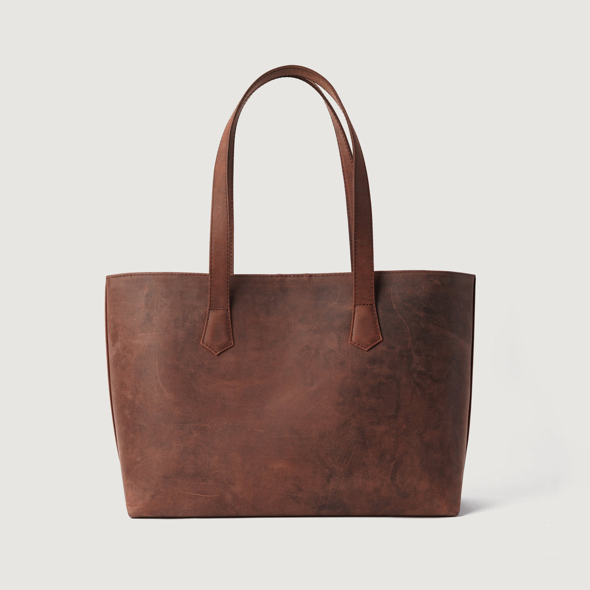 
The Bianca Vintage Distressed Brown Leather Tote Bag For Women - Strukturierte Seitenansicht mit Faltentiefe & Erweiterungsvolumen