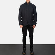 Men's Thomas Schwarz Wool Lederjacke für Herren - Seitenansicht mit ergonomischem Ärmelschnitt