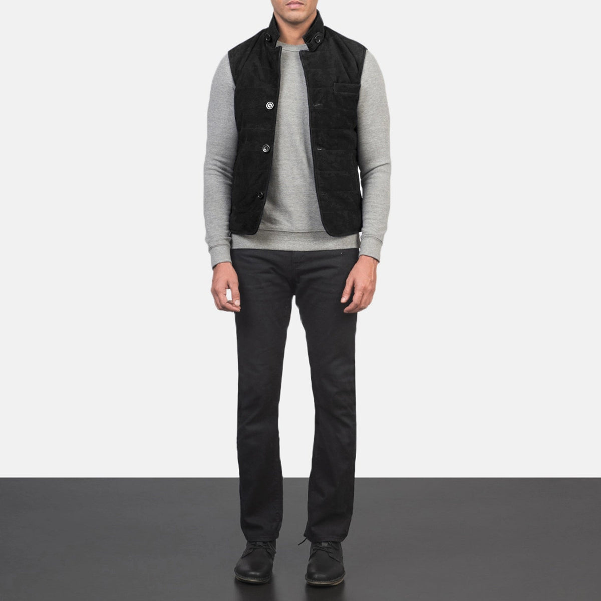 Men's Tony Schwarz Suede Vest für Herren - Seitenansicht mit ergonomischem Ärmelschnitt