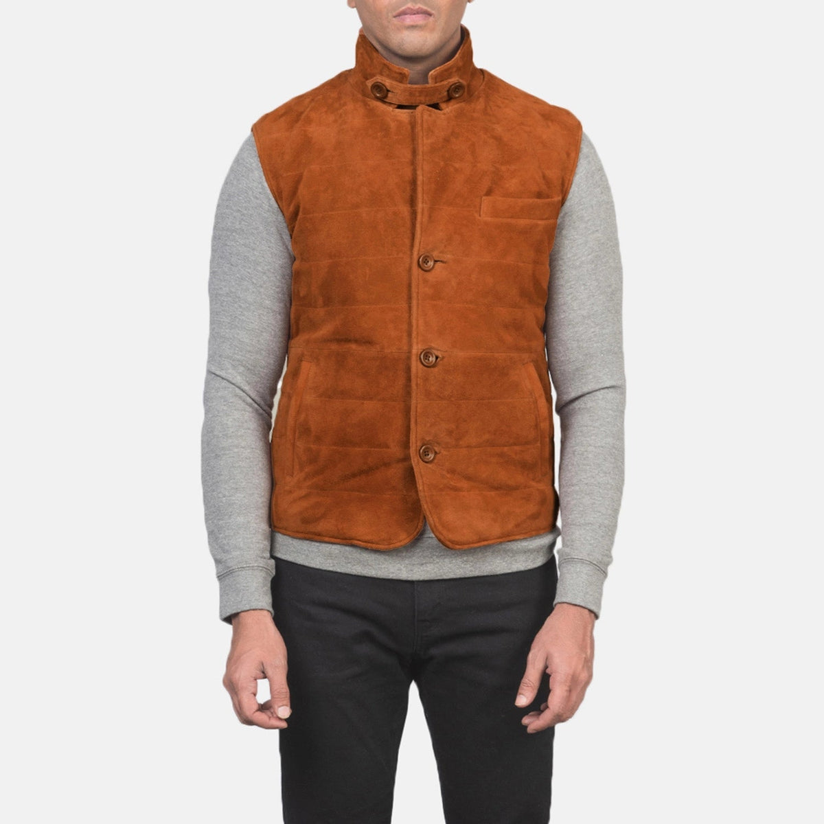 Detailansicht of Notch with removable throat latch &amp; Button Hardware on Men's Tony Braun Suede Vest für Herren