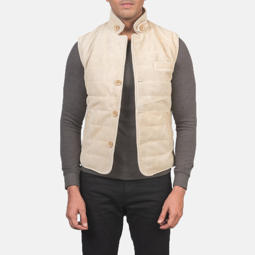 
Tony Off-Weiß Suede Vest für Herren - Vorderansicht & maßgeschneiderte Silhouette | Online Kaufen