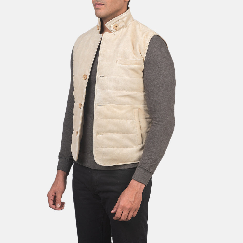 
Tony Off-Weiß Suede Vest für Herren - Rückansicht mit passgenauen Schultern & sauberem Saum