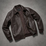 
Tailored Rib Cuffs & Hem Craftsmanship Construction Detail on Dunkelbraun Sheepskin Leder-Bomberjacke für Herren