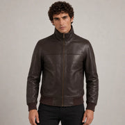 
Dunkelbraun Sheepskin Leder-Bomberjacke für Herren in Dark Brown Authentic Sheepskin &Amp; Shearling - Vorderansicht & maßgeschneiderte Silhouette | Online Kaufen