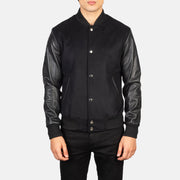
Detailansicht of Varsity & Snap Buttons Hardware on Vaxton Schwarz Hybrid Varsity Lederjacke für Herren