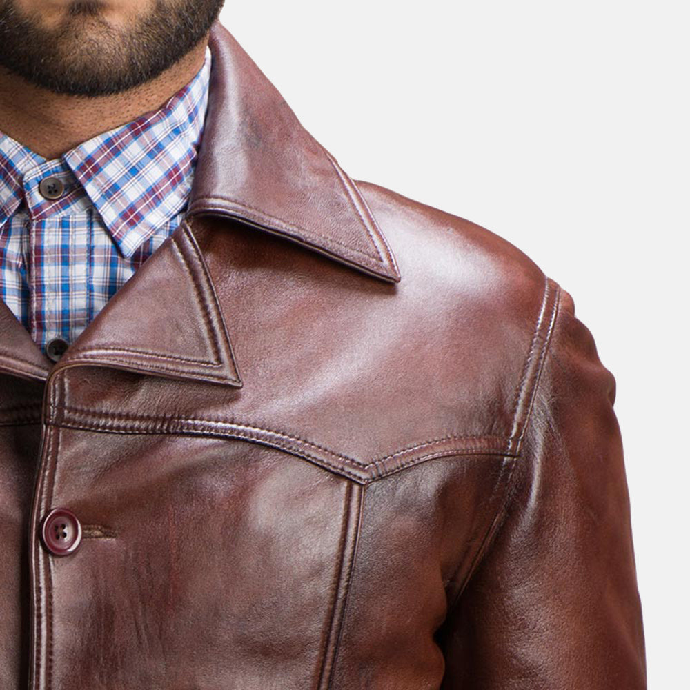 
Vincent Alley Braun Lederjacke für Herren - Seitenansicht mit ergonomischem Ärmelschnitt & sportlicher Passform