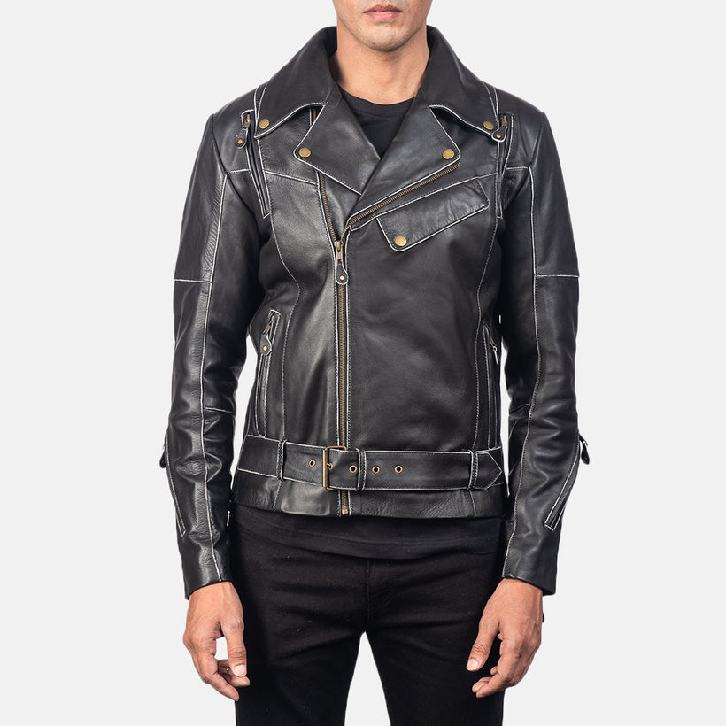 Vincent Schwarz Leder-Bikerjacke für Herren