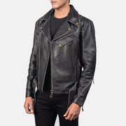 Distressed Vincent Schwarz Leder-Bikerjacke für Herren - Rückansicht mit passgenauen Schultern &amp; sauberem Saum