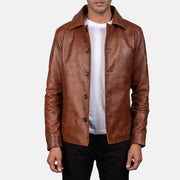 Waffle Braun Lederjacke für Herren in Distressed Brown Sheepskin Burnishing - Vorderansicht &amp; maßgeschneiderte Silhouette | Online Kaufen