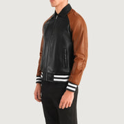 Blue Sheepskin Leather Varsity Jacket - Rückansicht mit passgenauen Schultern &amp; sauberem Saum