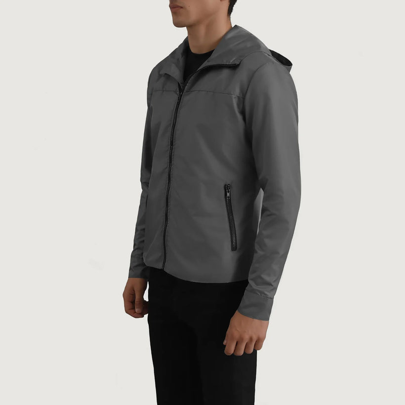 Wesley Grau Hooded Windbreaker Lederjacke für Herren