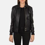 
Westa A-2 Black Leather Bomber Jacket in Black Sheepskin Leather - Vorderansicht & maßgeschneiderte Silhouette | Online Kaufen