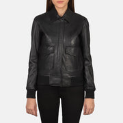 
Detailansicht of Shirt & Zipper with Button Flap Hardware on Westa A-2 Black Leather Bomber Jacket