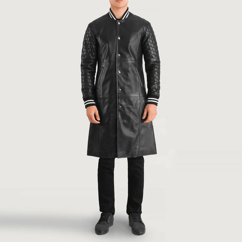 Wilde Schwarz Leather Varsity Ledermantel für Herren