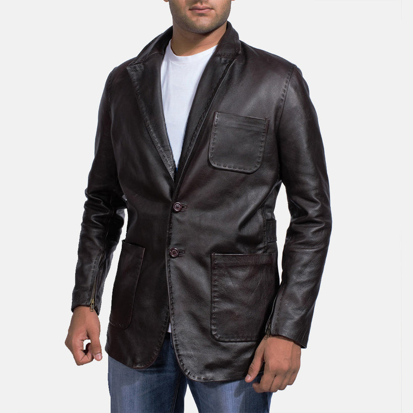 Wine Schwarz Lederblazer für Herren