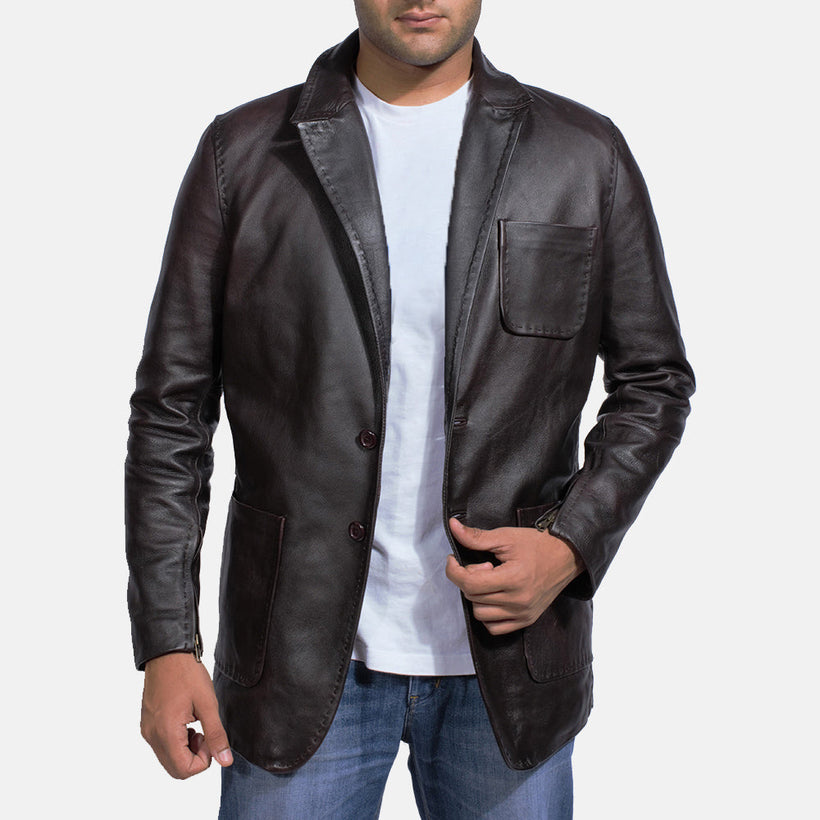 Wine Schwarz Lederblazer für Herren