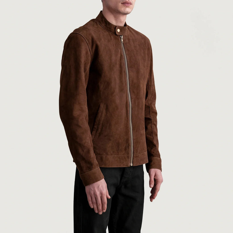 Zen Braun Suede Leder-Bikerjacke für Herren