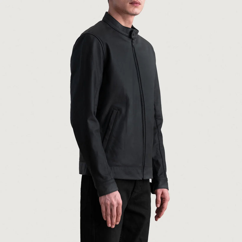Zen Matte Schwarz Leder-Bikerjacke für Herren