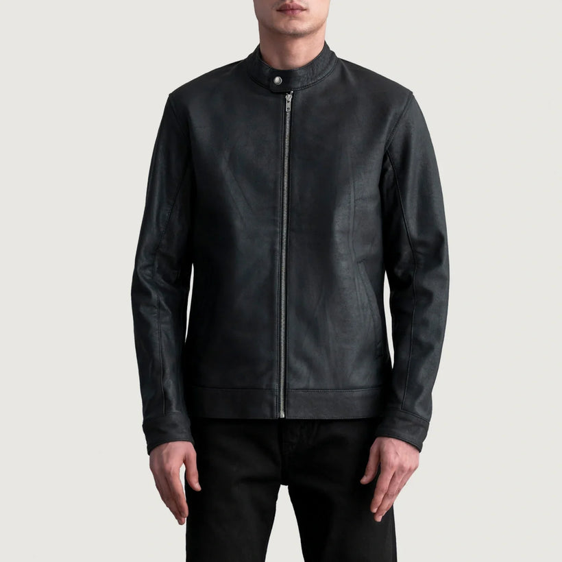 Zen Tumbled Schwarz Leder-Bikerjacke für Herren