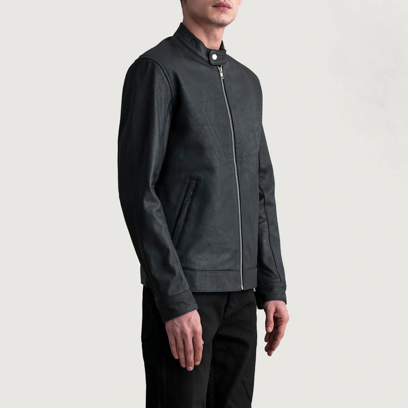 Zen Tumbled Schwarz Leder-Bikerjacke für Herren