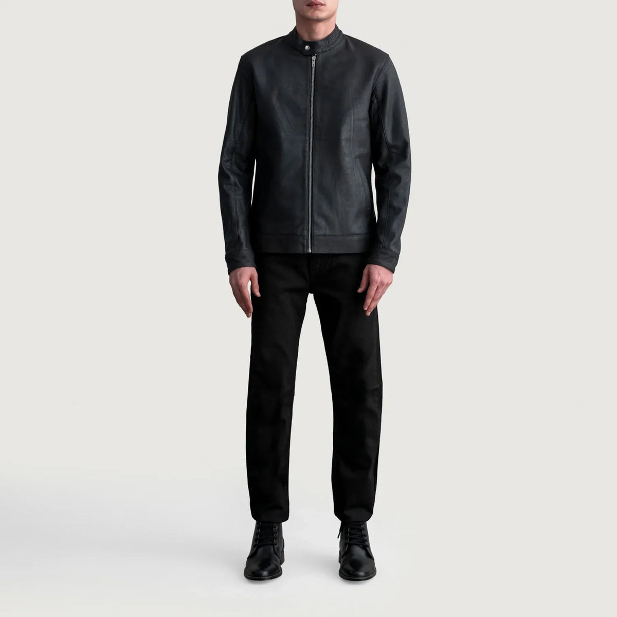 Detailansicht of Snap Button &amp; Zipper Hardware on Zen Tumbled Schwarz Leder-Bikerjacke für Herren