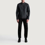 Detailansicht of Snap Button &amp; Zipper Hardware on Zen Tumbled Schwarz Leder-Bikerjacke für Herren